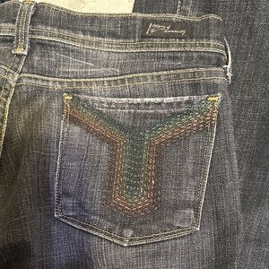 708.  Citizens Of Humanity Dark Blue Flare Jeans with Multicolor Stitching